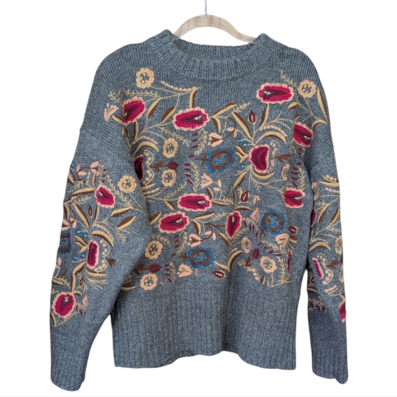 Aiden Sweaters - Aiden Gray Sweater with Colorful Embroidery... Size Large